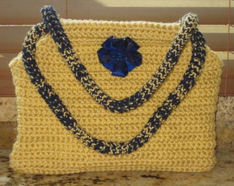 Autumn Maize Yellow Large Tote with dark blue metal flower brooch
