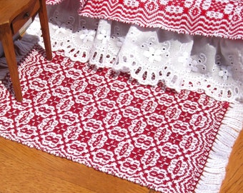 Dollhouse Rug, Miniature Handwoven Area Rug, Miniature Victorian Red Dollhouse Rug