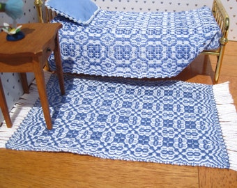 Dollhouse Rug, Miniature Handwoven Area Rug, Miniature Periwinkle Blue Dollhouse Rug