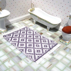 Small Dollhouse Rug in a Diamond Pattern, Shell Pink Miniature Rug, 12th Scale Pink Area Rug