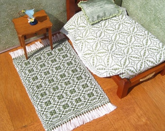 Dollhouse Rug, Miniature Handwoven Area Rug, Miniature Persian Green Dollhouse Rug