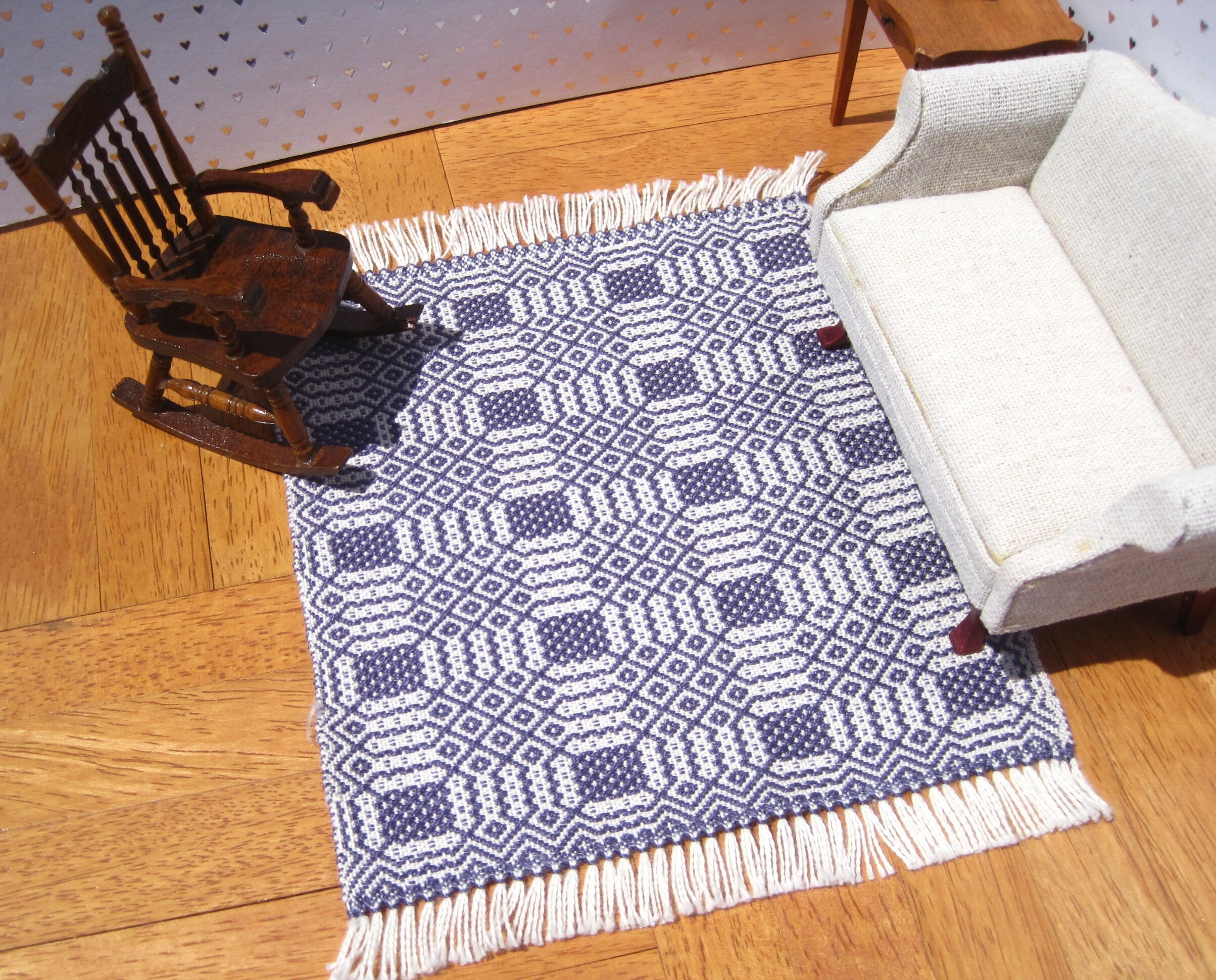 Blue Dollhouse Rug, Miniature Handwoven Area Rug, Miniature Queen's ...