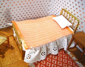 Small Doll Blanket Handwoven in Orange, Dollhouse Blanket, Tiny Doll Blanket, Orange Doll Blanket