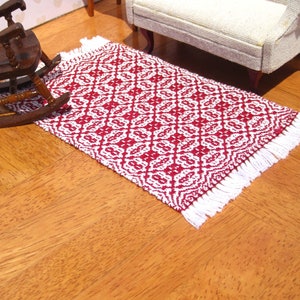 Dollhouse Rug, Miniature Handwoven Area Rug, Miniature Victorian Red Dollhouse Rug
