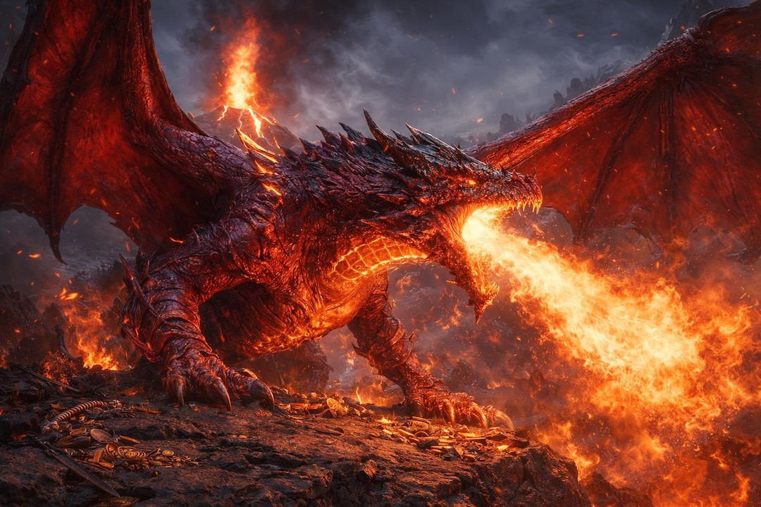 Red Fire Dragon – Dark Fantasy Art Print - Etsy