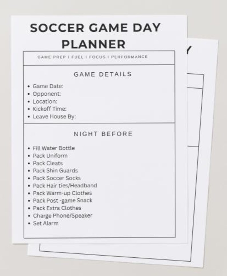 Printable Game Day Checklist + Fuel Plan I Soccer Player PDF - Etsy