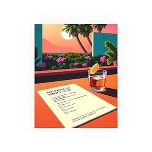 Formulaire drôle de bâillon anti-IA imprimable PDF | Demande d'autorisation pour les humains | Humour de bureau de bar à cocktails rétro Téléchargement instantané