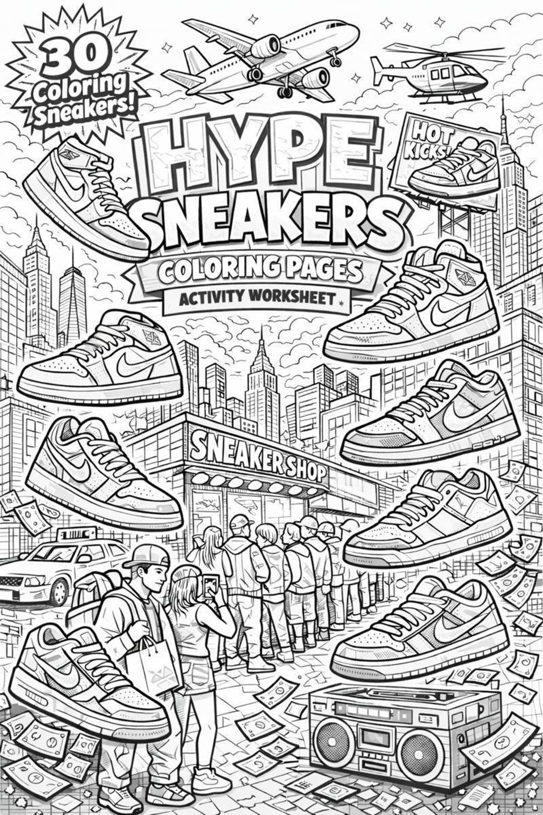 Hype Sneakers Coloring Pages - Etsy