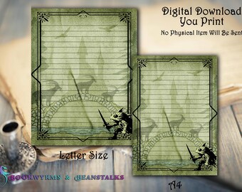Printable Fantasy Stationery, Three Billy Goats Gruff Design, Digital Notepad, Lined Writing Paper