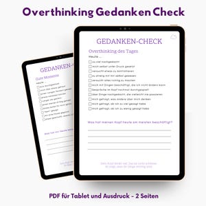 Overthinking Gedanken-Check 2 Seiten -Self Reflection - Printable Mental Health Check-In - Digital Journaling PDF für Tablet & Ausdruck