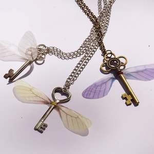 Magical Skeleton Key Fairy Necklace, Adorable Key With Fairy Wings, Wizard