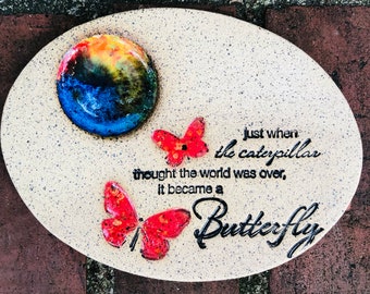 Butterfly and Bee Puddler Stone for Butterflies, with Inspirational Quote, Perfect gift for Gardeners, Nature and Pollinator Lovers