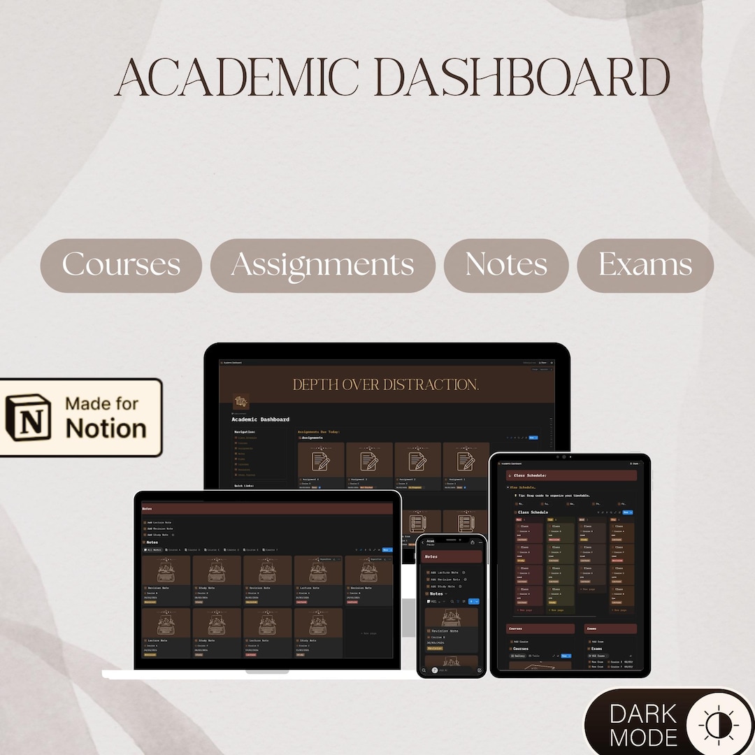 Academic Dashboard Notion Template | Student Planner | University ...