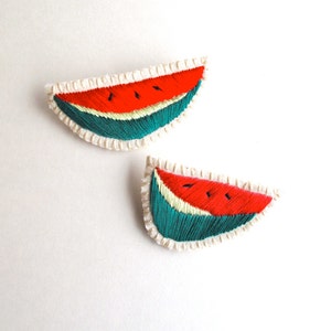 Watermelon hand embroidered brooch set of two textile jewelry MADE TO ORDER summer fashion