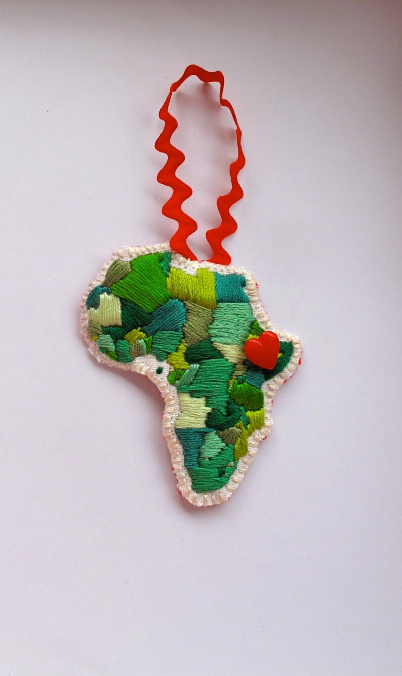 Embroidered Africa Christmas Ornament in Greens With a Red Etsy
