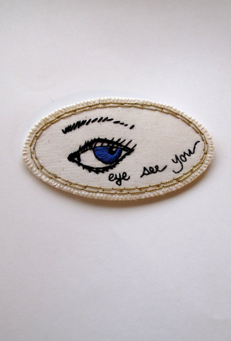 Embroidered eye brooch quirky jewelry Made to order image 1