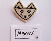 Embroidered cat brooch in black and white with sparkle eyes and whiskers children's jewelry Halloween jewelry An Astrid Endeavor