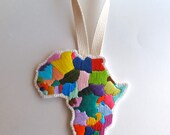 Africa embroidered wall hanging on cream muslin with cream felt backing and long cream canvas loop MADE TO ORDER textile art