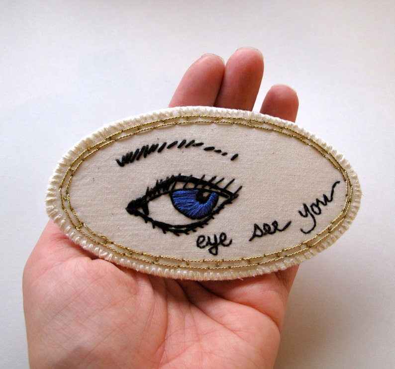 Embroidered eye brooch quirky jewelry Made to order image 2