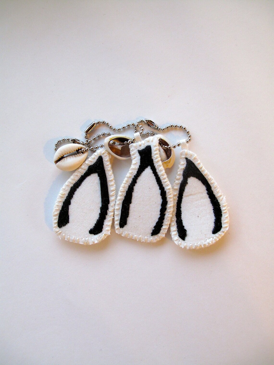 Wishbone Shell Embroidered Wishbone Ornament, Cowrie Shell Charm, Silver Chain - Etsy