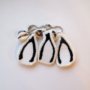 Embroidered wishbone on silver ball chain with cowrie shell for keychain or ornament good luck charm