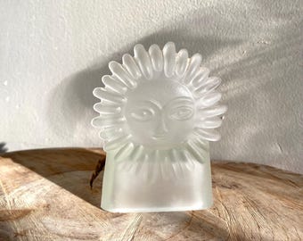 Vintage Partylite Celestial Clear Frosted Glass Sun Face Tea Light Candle Holder | Sunburst Votive Candle Holder | Whimsigoth Decor |