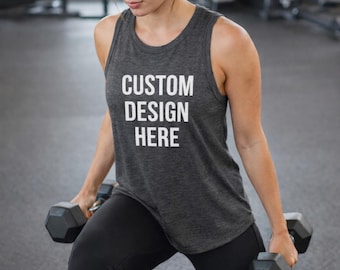 Custom Womens Muscle Tank Top, Personalized Name Text Logo Design Tanks, Workout Gymwear Athletic Tanktop, Relaxed Fit Athletic Shirts