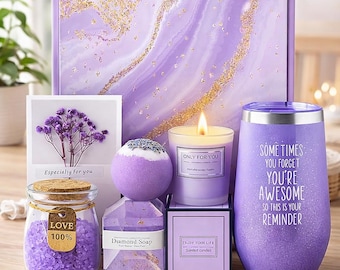 Lavender Spa Gift Basket for Women, Birthday Gift for Her, Self Care Gift Box, Christmas Gift for Mom, Wife, Girlfriend, Sister
