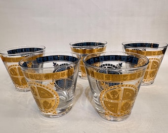 Vintage set of 5 culver coronet clear glasses MCM