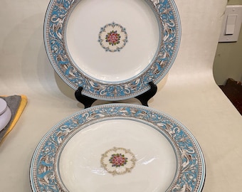 Juego de 2 platos llanos Wedgwood Florentine Turquoise W2714, excelentes, 33 cm (13 pulgadas)
