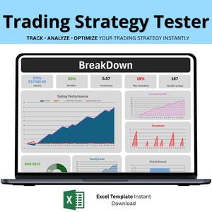 Trading Strategy Excel Backtester | Win Rate, Drawdown, R/R Analysis | Trade Journal, Performance Tracker