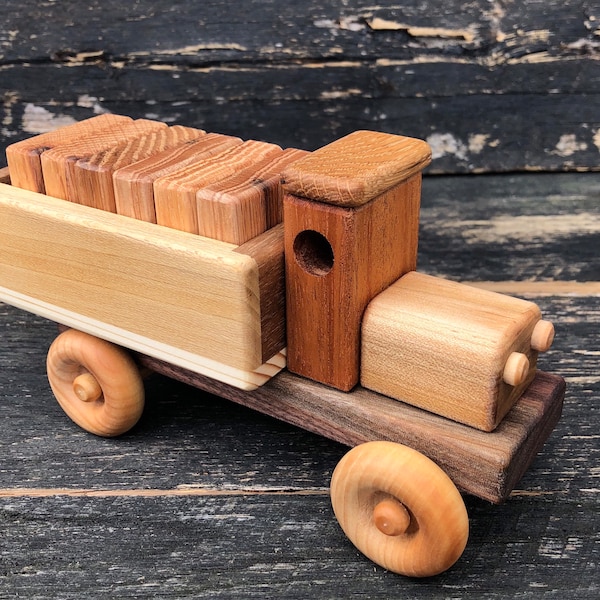 Handmade Wooden Toy Cargo Truck w/Plain Blocks