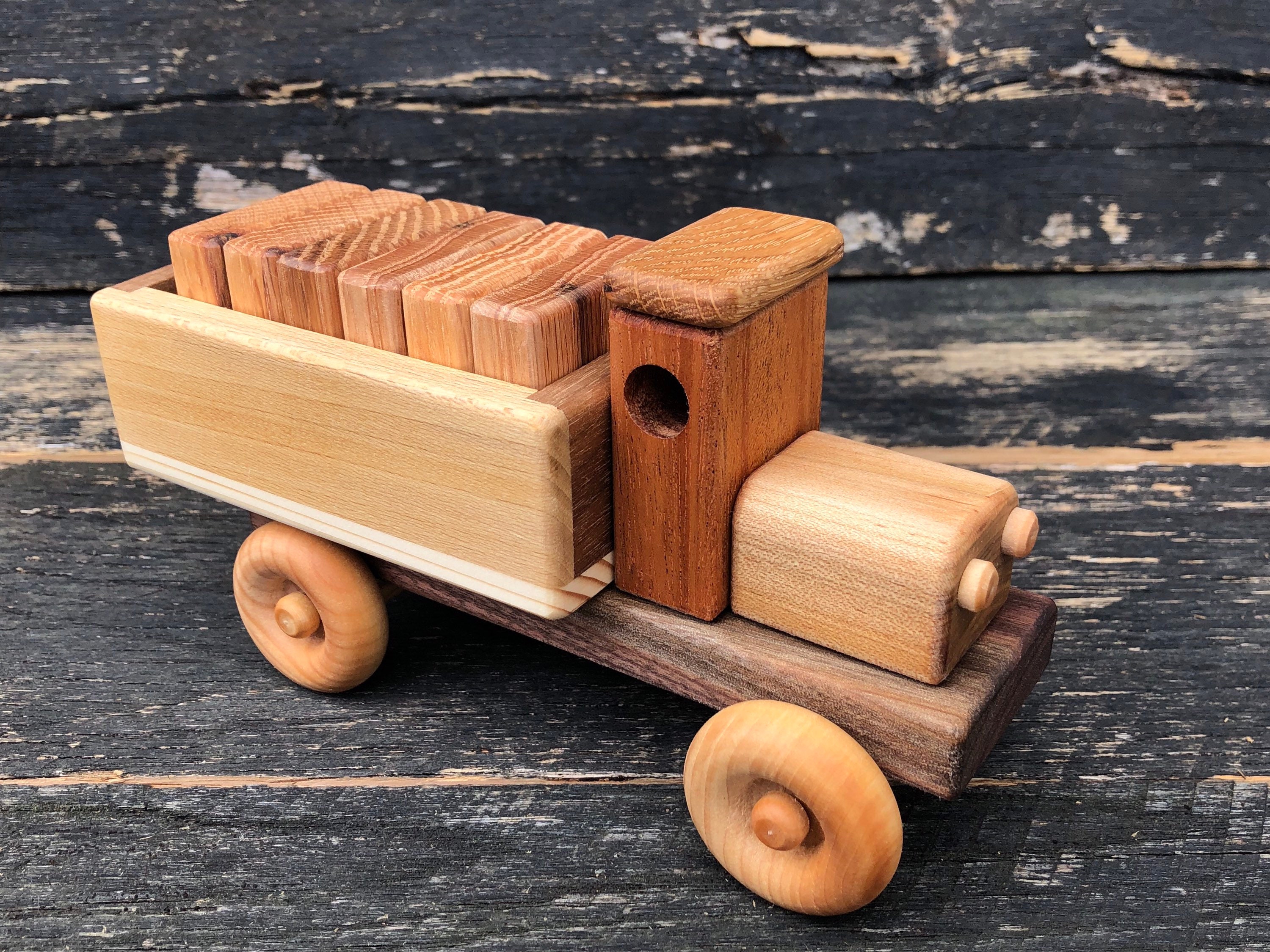 Handmade Wooden Toy Cargo Truck W/plain Blocks 