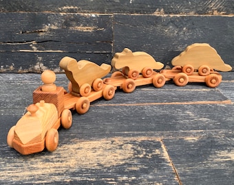 Wooden Dino Train Set, Safe Mineral Oil Finish