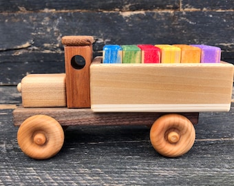 Wooden Toy Truck w/Colored Blocks