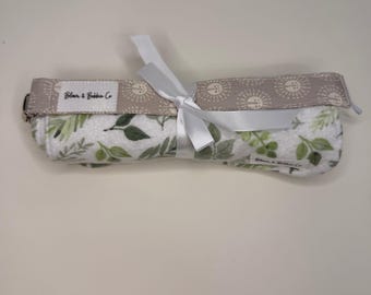 Woodland Mist Burp Cloth & Pacifier Clip Set (Handmade Baby Gift)