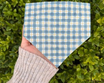 Bluebonnet Plaid Dog Bandana: Soft Cotton Scrunchie Style (Easy Slip-On)
