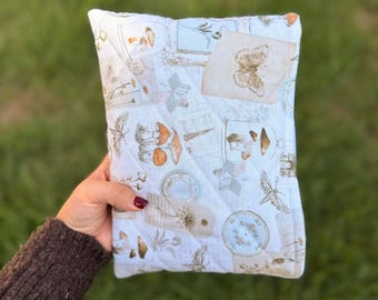 Handmade Cotton Book Sleeve: Mushroom Meadow Design, Padded Protection