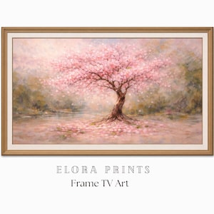Frame TV Cherry Blossom Art, Delicate Oil Style Painting, Samsung Frame TV Digital Art, Elegant Living Room Decor