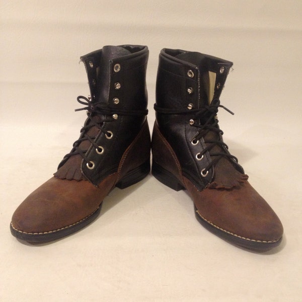 Vintage 80s Two-Toned Black and Brown Roper Boots Size 5