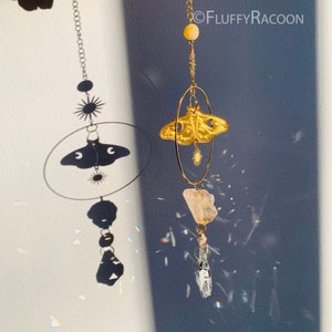 Golden Butterfly Moth Suncatcher Lightcatcher Interior Decor Sun Catching Ornament, Home Office Gift For Her, Natural Gemstone Citrine