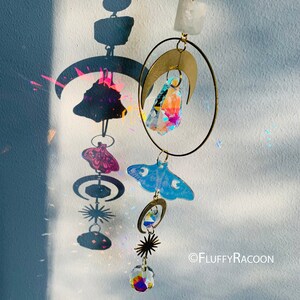 Shiny AB Crystal Butterfly Moth Moon Suncatcher, Brass Lightcatcher, Unique Design, Interior Decor, Gemstone Quartz Opalite, Pinterest Idea