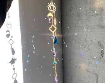 Evil Eye Suncatcher Rainbow Bunnies, Purple Multicolor Psihodelic Bee, Glass Window Prism Lightcatcher, Brass Suncatcher With Eye, Sun Moon