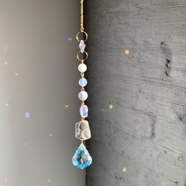 Atrapasol, atrapaluz, decoración de interiores, adorno para ventana, hogar, oficina, piedra preciosa natural labradorita, cuarzo, opalita