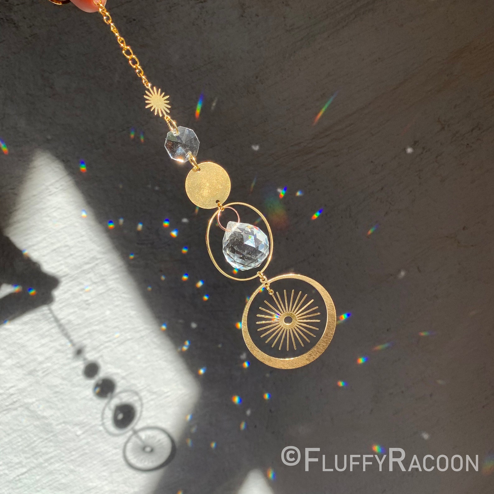 Handmade Crystal Suncatcher Sun Symbol Golden Celestial Etsy