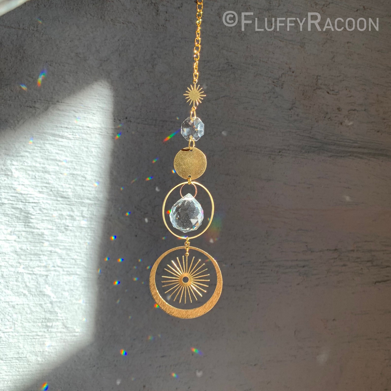 Handmade Crystal Suncatcher Sun Symbol Golden Celestial Etsy