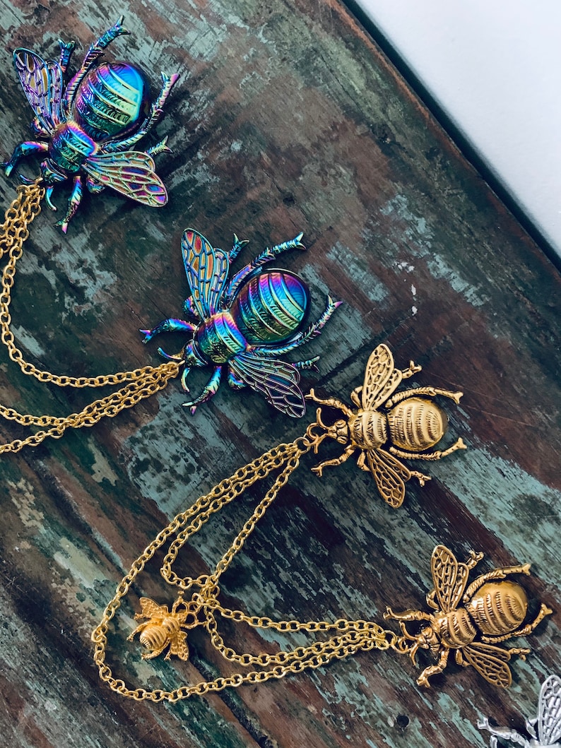 Insectology Sweather Chain California Bee Collar Chain Gold Color Insect Bug Bee Collar Brooch Queen Bee