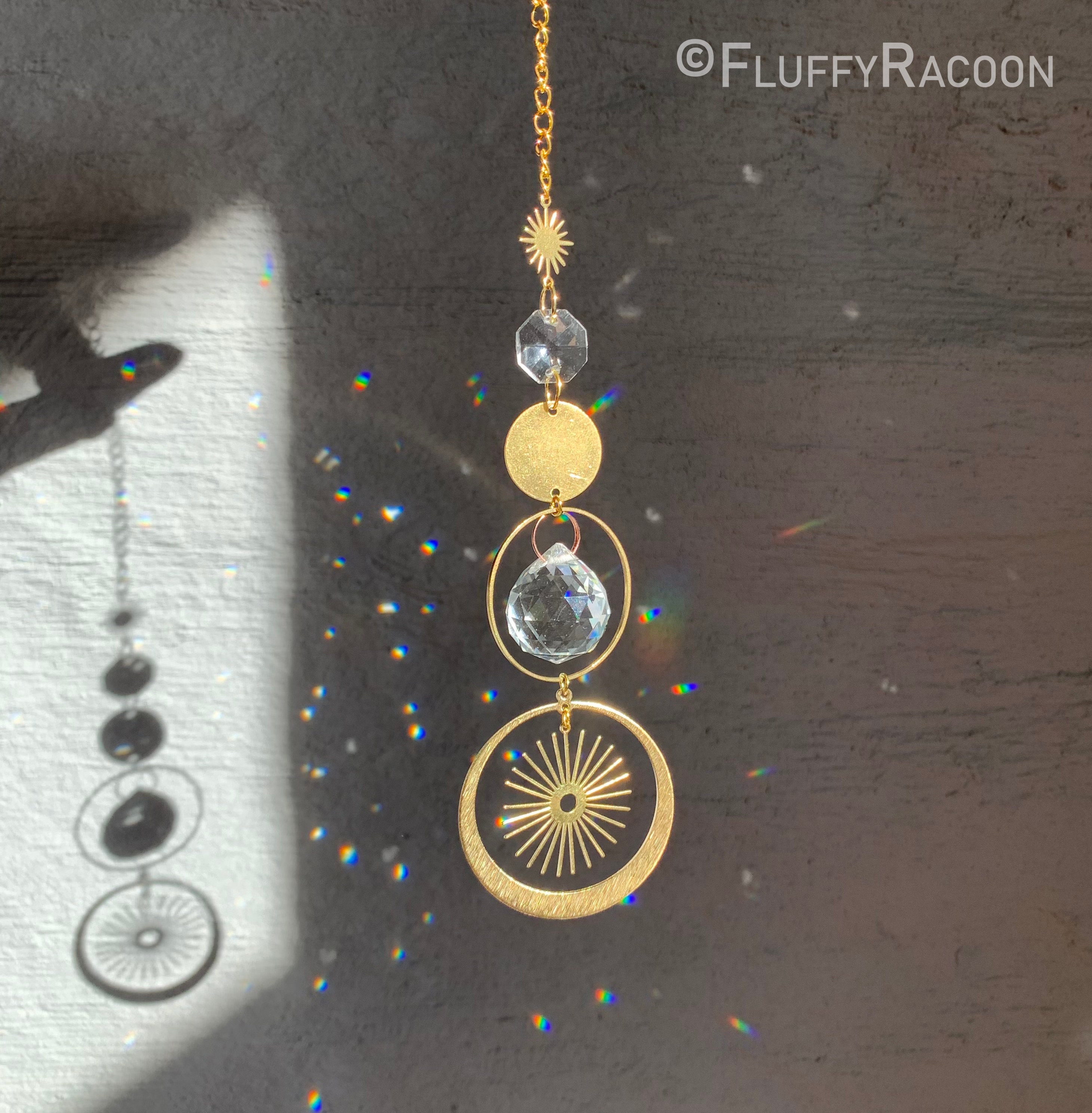 Handmade Crystal Suncatcher Sun Symbol Golden Celestial Etsy