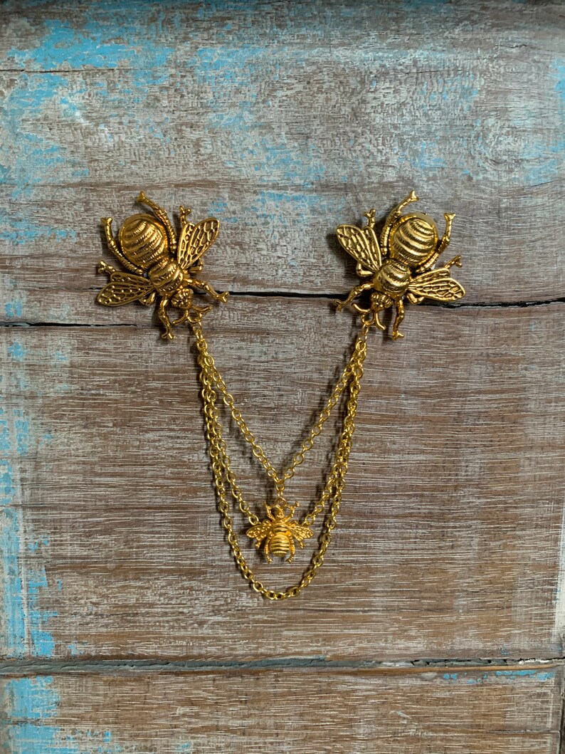 Insectology Sweather Chain California Bee Collar Chain Gold Color Insect Bug Bee Collar Brooch Queen Bee