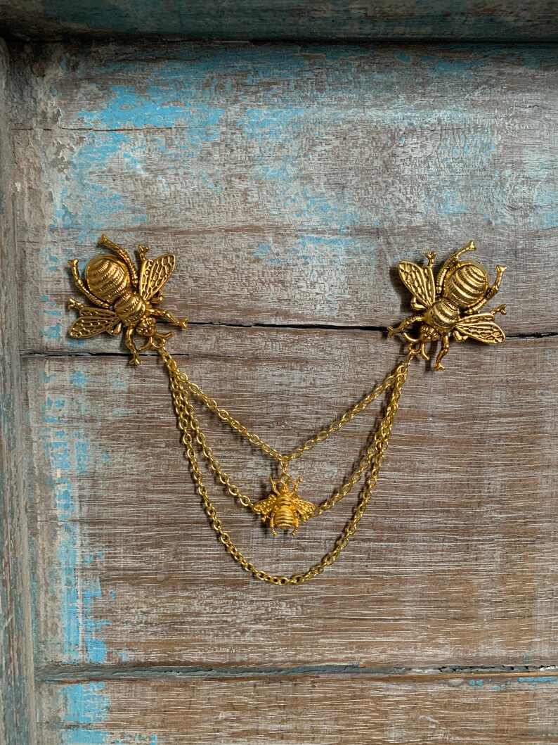 Insectology Sweather Chain California Bee Collar Chain Gold Color Insect Bug Bee Collar Brooch Queen Bee